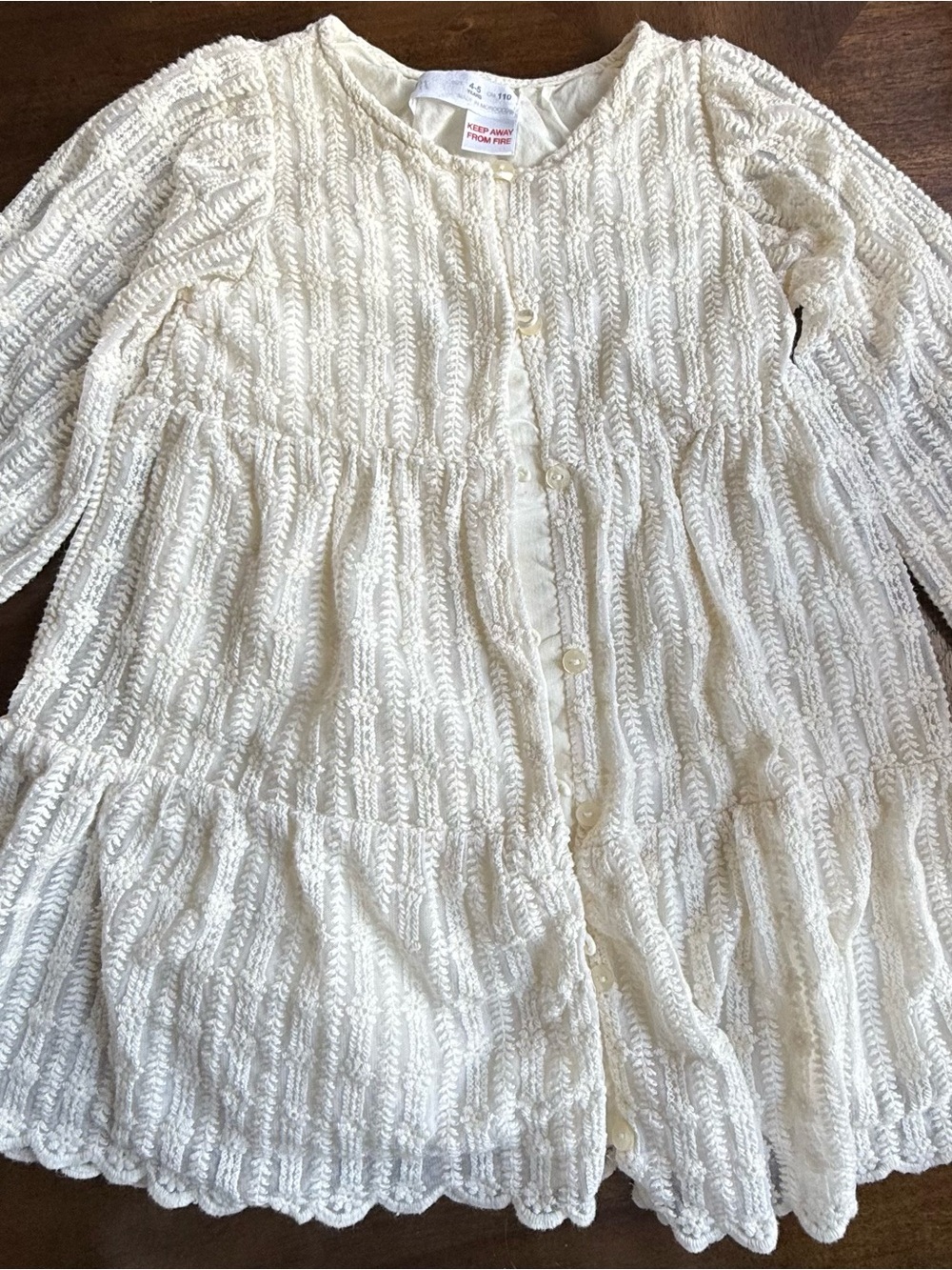 Zara Cream Textured Knit Girls' Button-Front Dress size 4-5 years
